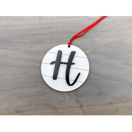 Farmhouse Monogram Ornament - Wood Shiplap Initial Christmas Ornament - Letter H