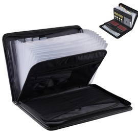 inodiref Fächermappe Dokumentenmappe A4 Mit 13 Fächern Und Etiketten Feuerfeste Dokumententasche A4 Mit Reißverschluss Erweiterbare für Laptops und für Büro Hause Schule(Schwarz)