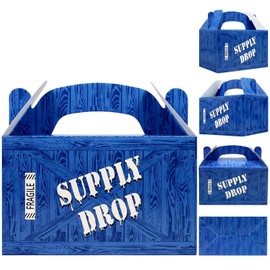 AnapoliZ Supply Drop Favor Box | 24 Count Party Treat Boxes | Battle Gamers Goodie Loot Drop Box | Blue Crate Party Supplies Gamer Decorations