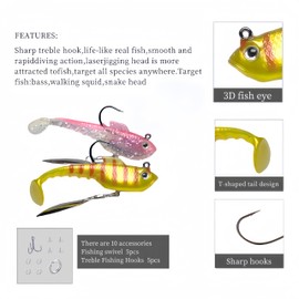 RuiJiaXiang 11g 6cm 5pcs Fishing lures Soft Bait Set Pre-Rigged Jigs Head fishing spoon Sea Fishing Lures Plastic Artificial Swimbaits Fishing Tackle for Saltwater and Freshwater(5 color-A)