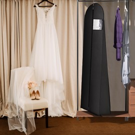 Univivi 72" Wedding Dress Garment Bag, Long Wedding Dress Cover for Closet Storage & Hanging Clothes with Clear Window and 12'' Gusset for Puffy Bridal Gowns, Black