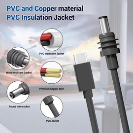 VELATEMOR Satellite USB C to DC Power Cord,18AWG PD Intelligent Receiving Chip, Water Resistant IP68 Replacement Cable, Indoor and Outdoor Use (2M/6.5FT)