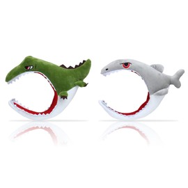 GlamRays Pack of 2 Shark Headband Plush Shark Hat Cute Animal Headwear Plush Animal Headband Shark Costume Headwear Shark Party Hats for Men Women, multicoloured