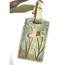 Rustic Mallard Duck Leather Luggage Tag