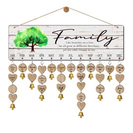 Buecasa Wooden Family Tree Birthday Reminder Calendar Board Wall Hanging - DIY Decorative Birthday Tracker Plaque with 100 Tags
