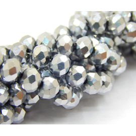 Pack of 120 Czech Bohemian Crystal Beads, 4 mm, Czech Beads, CZ Glass Faceted Rondelle Beads, Glass Beads, 1 Strand (Silver Metallic)