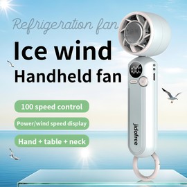 Jidofree Handheld Mini Fan Portable USB Rechargeable Personal Turbo Fan with Ice Cooler, 100 Speed Adjustable, Battery Operated Small Pocket Fan for Travel Camping Gym