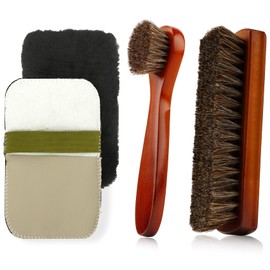 Shoe Brush, 3 Pieces Horsehair Shoe Brush, Shoe Cleaning Brush, Horse Hair Brush for Leather Cleaner Brush with Shoe Shine Cloth Leather Shoes Boot Cleaning Brush Care Clean Dauber Applicators
