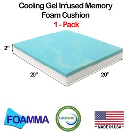 Foamma 2" x 20" x 20" 1 Pack - Gel Memory Foam (High Density Base, Used for Chair Cushion Replacement, Dining Chairs, Wheelchair Seat Replacement)