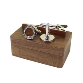 Vintage Rosewood Wooden Cufflinks and Tie Clip Bar Set With Walnut Organizer Box for Men Father Husband Boyfriend Christmas Gift