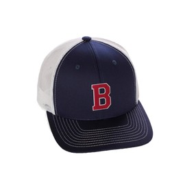 Structured Trucker Mesh Hat Custom Colors Letter B Initial Baseball Mid Profile (Navy White White Red)