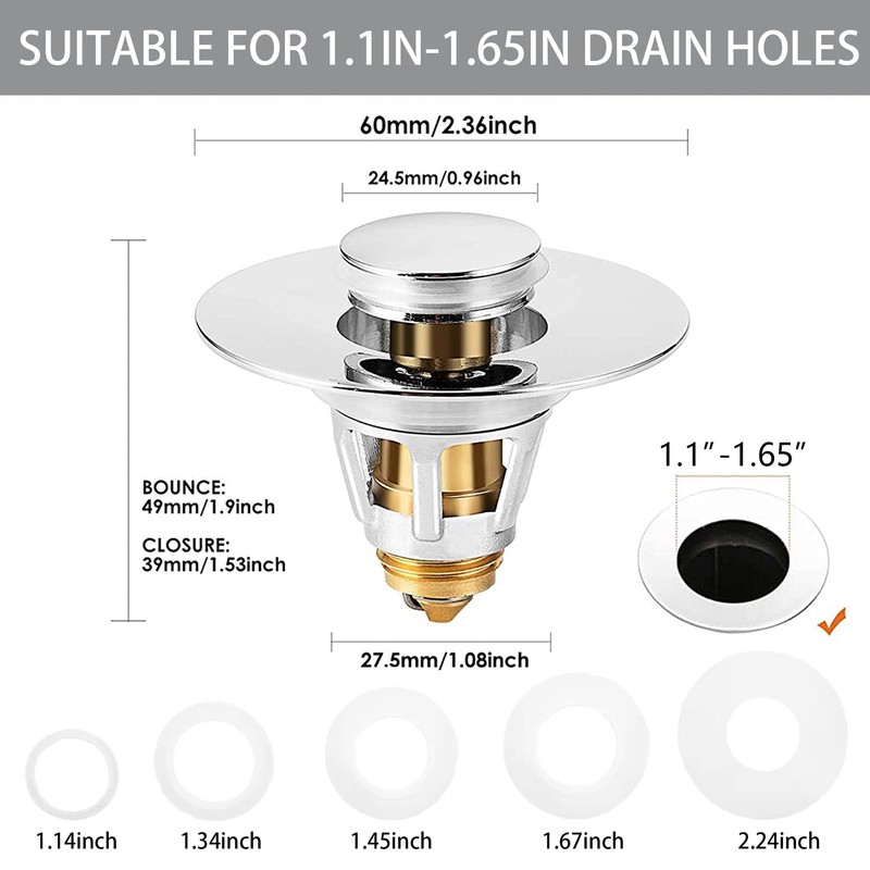Fransiton Bathroom Sink Stopper, 1.1-1.77 Inch Basin Pop Up Sink
