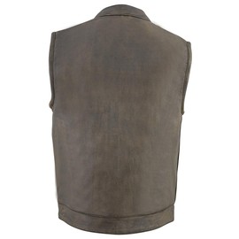 Milwaukee Leather MLM3510 Men's Black/Beige Premium Leather Club Style Vest - Dual Closure Open Neck Motorcycle Vest - Medium