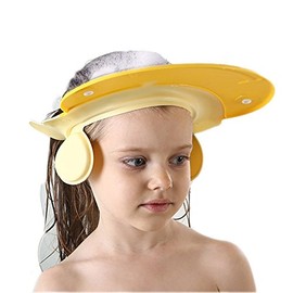 Gorro de ducha ajustable para niños, para baño, champú, bañera, cabezal de enjuague de pelo, visera de seguridad para evitar que el agua entre en los ojos y las orejas para protección de niños y niños pequeños (amarillo)