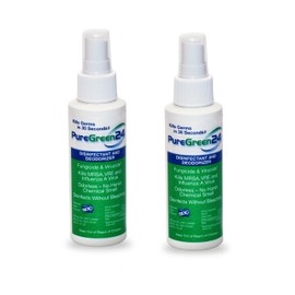 PureGreen24 Safe & Effective Disinfectant. Kills Deadly Germs including RSV Norovirus MRSA Staph 2025 flu Bird flu Contains No Toxic Chemicals Odorless Child & Pet Safe (2) 4oz Spray Bottle