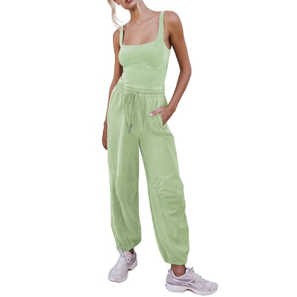Outfeel Women's Sleeveless Summer Jumpsuit Square Neck Drawstring Waist Long