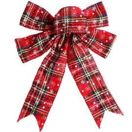 Wenxiaw Large Tartan Christmas Bow Decoration Red Bow Christmas Christmas Ornaments Bows for Christmas Tree, Christmas Wreath, Christmas Decorations, Gifts Bags Sugar Bags, 26 * 32 cm