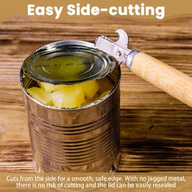 Manual Can Opener Tin Openers Metal Side Cut Lid Remover with Wood Handle Professional Ergonomic Portable Easy Grip Effortless Openings Ideal for Kitchen Camping Emergency Prep