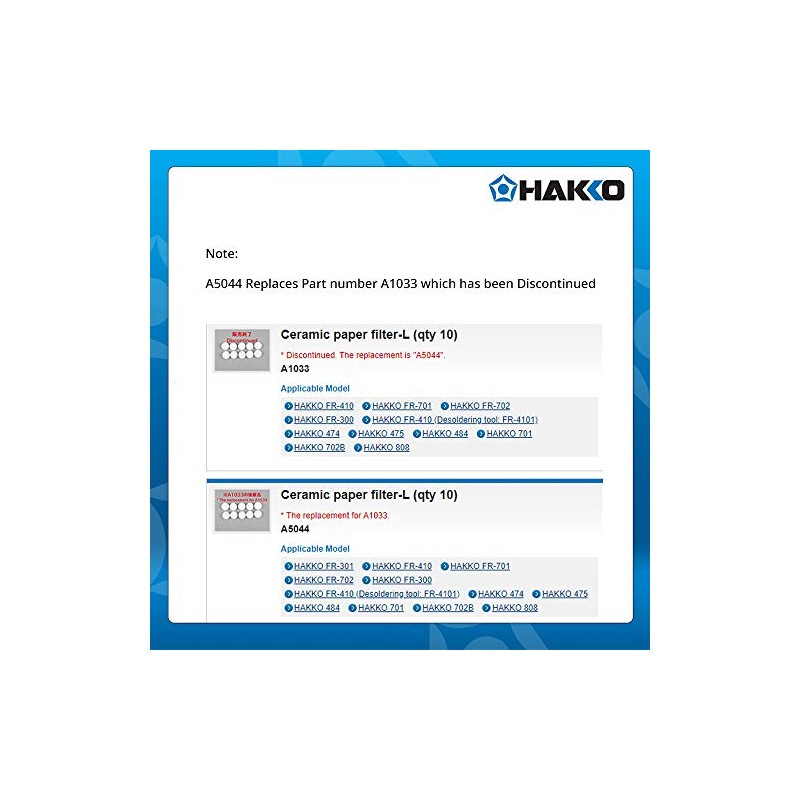 Hakko A5044 Ceramic Paper Filter L (Pack of 10) for