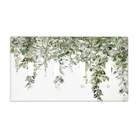 Tewujay Light Switch Cover Green Eucalyptus Leaves 4 Gang Switch Plate Quad Toggle Wall Plates Decorative Switchplate Electrical Outlet Cover Plates for Bathroom Bedroom Decor
