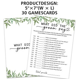 What Did The Groom Say Game Cards, Greenery Wedding Shower Game, 30 Wedding Games Cards, Botanical Bridal Shower Games Engagement Party Favors Supplies - L13