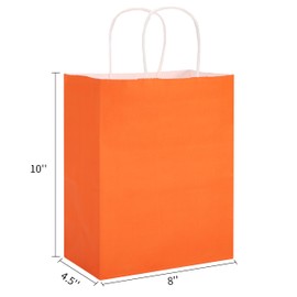 SUNCOLOR 25 Pack Orange Gift Bags with Handles – 8x4.5x10 Medium Bags for Shopping, Retail, DIY, Wedding, Party Favors & Special Occasions