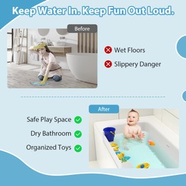 AyNirser Bathtub Splash Guard Play Shelf Over Tub 31” with Strong Suction Cups, Silicone Tub Water Guards Toy Tray Holder No Mess Water Spill in Bathroom-White