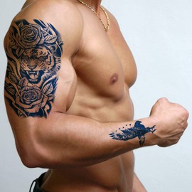 PADOUN Animal Temporary Tattoos - 12 Sheets of Semi-Permanent Waterproof Stickers Featuring Wolf, Tiger, Lion, and Dragon Designs, Long-Lasting for Men, Women, and Kids