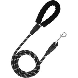 Heavy-Duty Rope Dog Lead – 1.2cm x 125cm | Padded Handle & Strong Clasp, Pet Leash (Black)