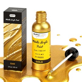 Nicpro Gold Leaf Paint - 2oz/60ml Metallic Gold Acrylic Paint, Water-Based Non Toxic Non Fading Touch Up Paints for Crafts, Metal, Wood, Clay, Canvas, Furniture, Handcrafts, Art Supplies