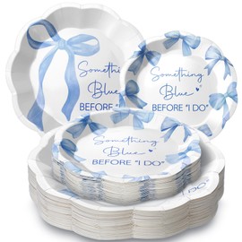 Roshtia 100 Pcs Something Blue Before I Do Paper Plates Blue Bowknot Wedding Bow Decorations 7 Inch 9 Inch Disposable Dinner Plates Bulk for 50 Guests Wedding Bridal Shower Engagement Bachelorette