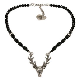 Alpenflüstern DHK203 Pearl Costume Necklace Deer Women's Costume Jewellery with Stag Antlers, Elegant Dirndl Necklace in Black and Cream White, Zinc, Pearl