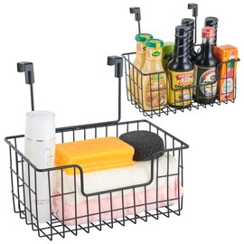 2 Pack The Cabinet Door Organizer,Hanging Wall Mount Storage Wire Basket, Grid Storage Basket for Kitchen,Cabinet,Bathroom,Pantry,Black