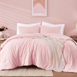 WRENSONGE Twin/Twin XL Comforter Set - 2 Pieces Soft Pink Comforter Prewashed Soft Lightweight for All Seasons,Fluffy Down Alternative Twin XL Comforter with 1 Pillow Sham