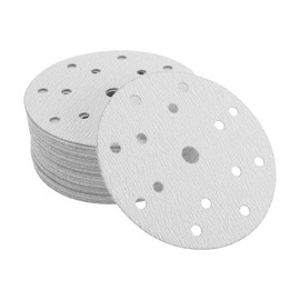 INFINAUTO Sanding Discs, 5.91" 15 Hole 120 Grit Automotive Repair Round Hook and Loop Sandpaper Aluminum Oxide White, 50 Pcs