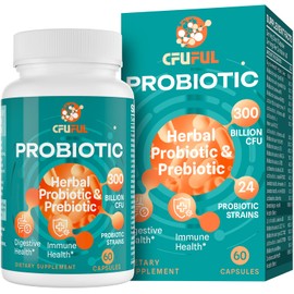 Probiotics for Women & Men - 300 Billion CFU & 24 Strains Probiotic with 15 Organic Herbs Prebiotics, for Overall Digestive Health, Immune, Constipation, Gut & Bloating Health - 2 Month Supply -135
