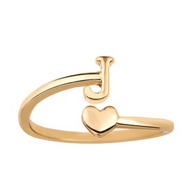 Mikovivi Stackable Rings Heart Initial Letters, Adjustable Rings The Little Finger Cute Rings Capital Letter Heart Rings Tarnish Resistant Gold Rings Jewellery Gift for Women Teenagers