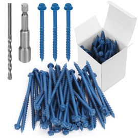 Swpeet 52Pcs 3/16" x 3-1/4" Slotted Hex Washer Head Concrete Screws Anchor with Hex Bit Socket and Drill Bit Assortment Kit, Self Tapping Cement Screws for Anchoring to Masonry Block Brick Stucco