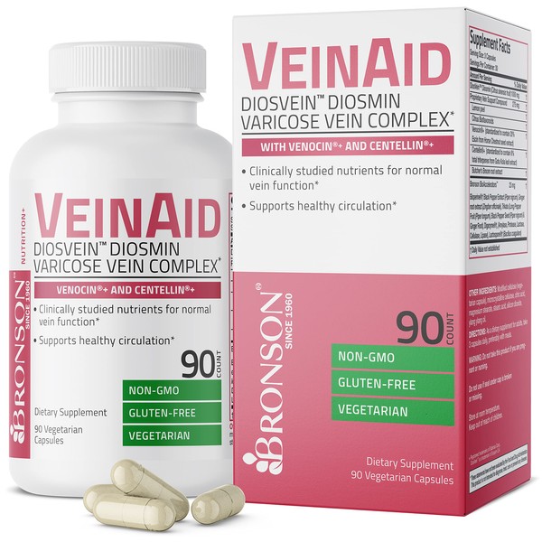 Bronson VeinAid Diosmin 1000mg DiosVein Varicose Vein Complex with Venocin & Centellin, 90 Vegetarian Capsules