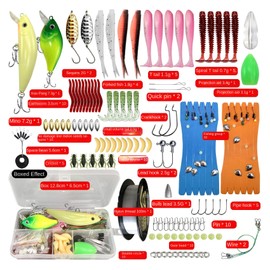 Aoxwomens Fishing Lures Kit Set,Fishing Accessories Tackle Bait Box for Freshwater and Saltwater,Includes Lures,Worm Bait,Spoon,Spinner,Spoons,Perfect Fish Gifts (YUJU-105-10)