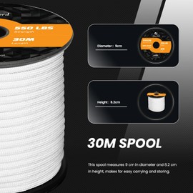 Abma Cord Paracord 550 4mm 30m 100% Nylon Rope Type III 7 Strands Parachute Cord for DIY, Camping, Survival, Outdoor - Max. 250kg - White