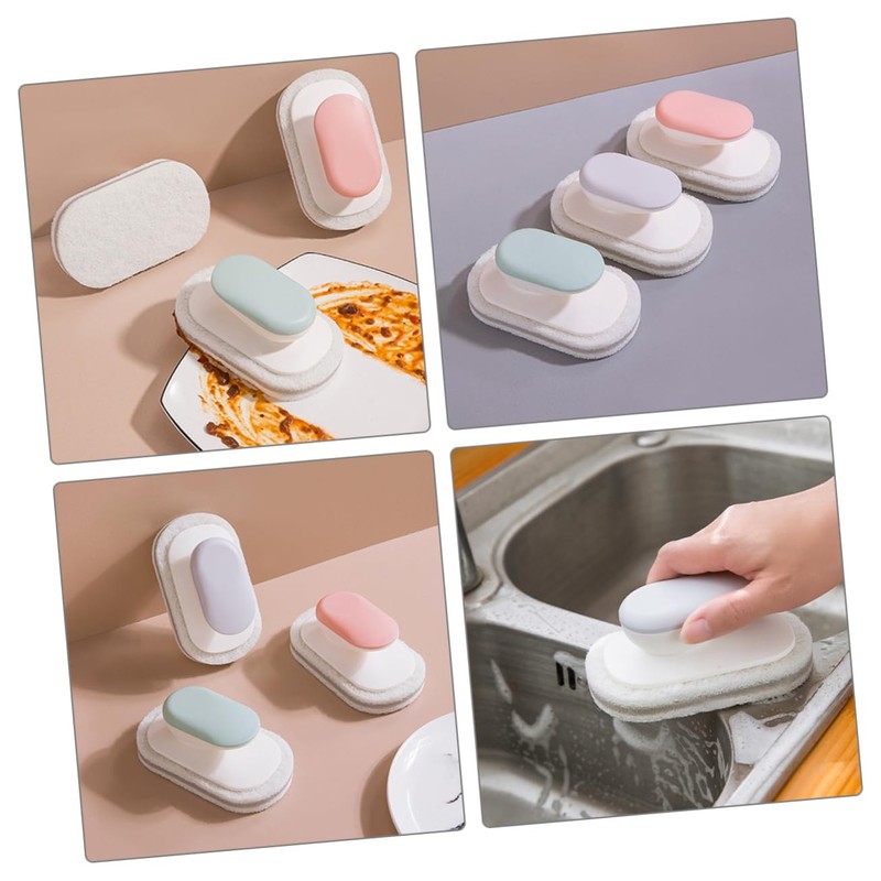 CIYODO 3pcs Dish Scrubber Multipurpose Cleaning Brush Handle Quick-Drying Sponge