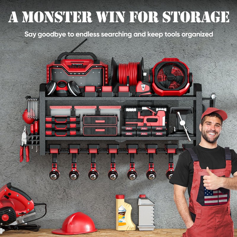 Power Tool Organizer Wall Mount, Large 8 Drill Holder Wall