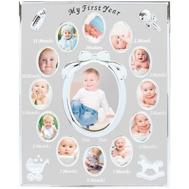 tiny ideas Baby's My First Year Picture Frame, Classic Baby Keepsake Frame, Monthly Baby Photo Frame, Silver