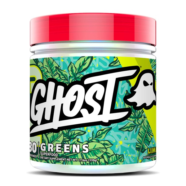 GHOST Greens Superfood Powder, Lime - 30 Servings - 19 Super Greens & Reds, Fruits, Vegetables, Spirulina, & Chlorella, Prebiotics, 10 Billion CFU Probiotic & Digestive Enzymes - Gluten-Free