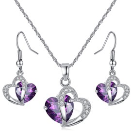 Suyi Jewellery Sets for Women Cubic Zirconia Necklace Earrings Jewellery Set Bridal Wedding Jewelry Purple