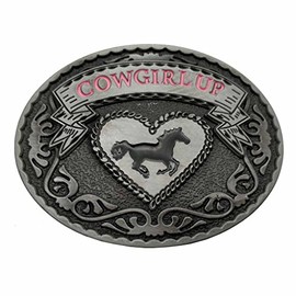 Womens Cowgirl Up Rodeo Western Horse Oval Belt Buckle