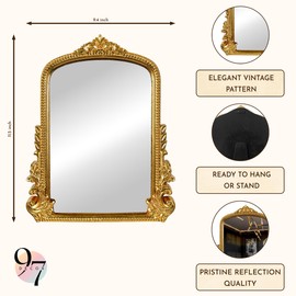 97 Decor Gold Vintage Wall Mirror - Small Gold Mirror for Tabletop and Wall Hanging, Antique Arch Frames for Desk, Small Decorative Mirrors Frame for Home Bedroom, Makeup Room Decor (11.8x9.6 Inch)