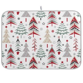 Kcldeci Christmas Cartoon Trees Dish Drying Mat for Kitchen Counter - Foldable Absorbent Drainer Farmhouse Mats Pad Rack for Counter 16x18