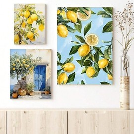 champracer Set of 3 Poster Summer Lemon Wall Pictures Living Room Modern Wall Pictures Wall Decoration Aesthetic Decorative Canvas Pictures Wall Decoration Picture Set for Living Room Bedroom Without